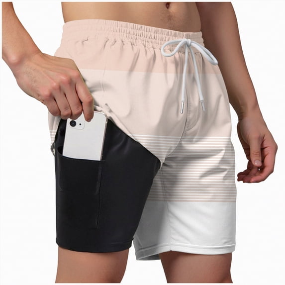 KPOPLK Mens Swim Trunks 5" Quick Dry Stretch Swim Shorts Mesh Lining Bathing Suits Swimwear Beach Shorts with Pockets(Beige,XS)