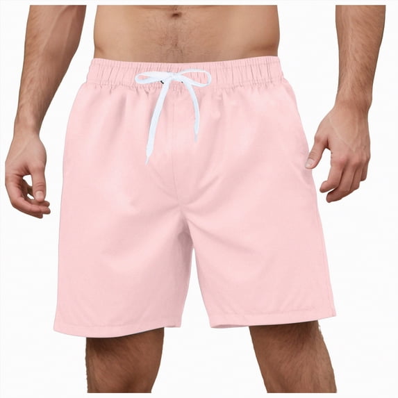KPOPLK Mens Swim Trunks Quick Dry Board Shorts Breathable Hawaii Beach Shorts Swimwear Bathing Suits with Pockets(Pink,S)