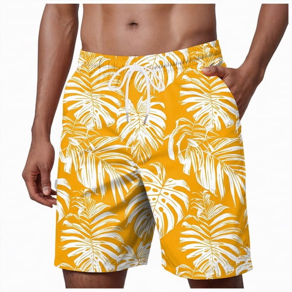 KPOPLK Mens Swim Trunks Quick Dry Swim Shorts with Mesh Lining Funny Swimwear Bathing Suits 7inch(Yellow,M)