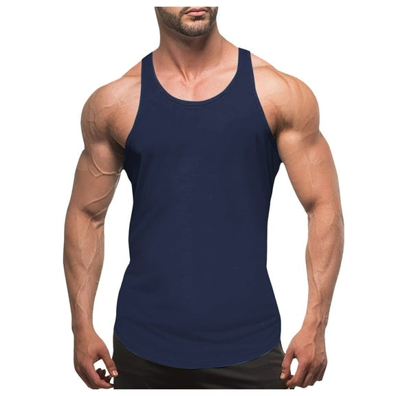KPOPLK Mens Tank Tops Beach Summer Sleeveless Shirts Graphic Vacation Tanks Muscle Gym Tank Top(3XL,Navy)