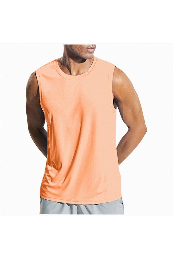 Mens Tank Tops Ribbed Sleeveless Undershirts Cotton Loose Fit T-Shirt for Gym Workout & Training Tee Size L,Orange
