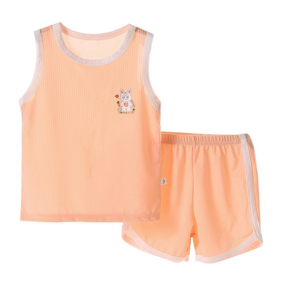 KPOPLK New Children's Quick Drying Vest Set Summer Ice Silk Clothes Boys and Girls Two Piece Children's Wear summer pant for 24 month boy(5-6 Years,Orange)