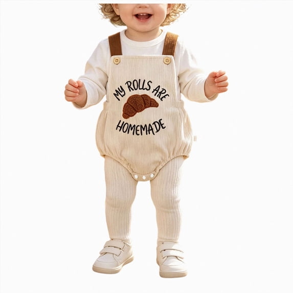 KPOPLK Newborn Baby Bib Romper Letter Embroidery Suspender Bodysuit Fall Infant Boy Girl Outfit for 3 6 9 12 18Months,Size 0-3 Months