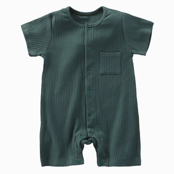 KPOPLK Newborn Baby Boy Clothes Cute Embroidery Jumpsuit Waffle Short Sleeve Romper Onesie 3 6 12 18 Months(9-12 Months,Dark Green)
