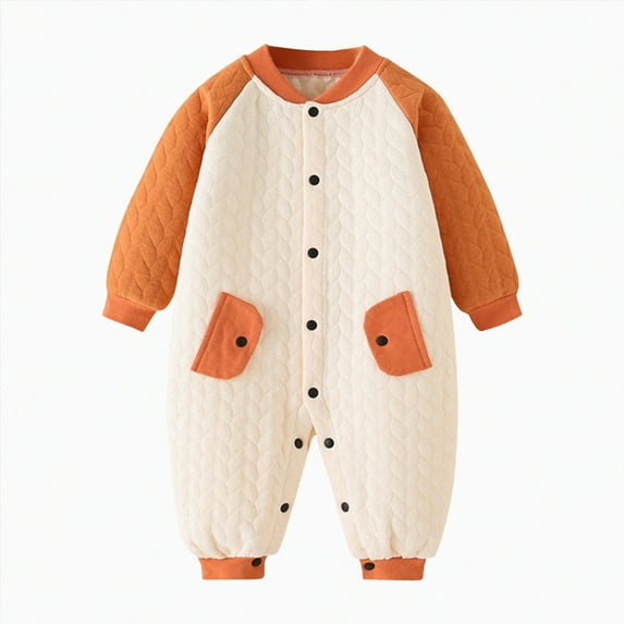KPOPLK Baby Boy Girl Clothes Basic Solid Color Fleece Long Sleeve Romper Jumpsuit One-Piece Bodysuit Winter Clothes(Orange,6-9 Months)