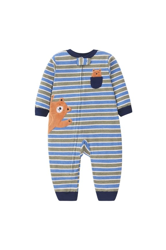 Newborn Baby Boy Girl Clothes Outfits Gender Neutral Long Sleeve Stripe One Piece Romper for 0 3 6 9 12 Months Blue 0-6 Months