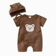 thumbnail image 1 of KPOPLK Newborn Baby Boy Romper Summer Clothes with Baby Hat Cartoon Print Boy Embroidery Jumpsuit Bodysuit Waffle Round Neck Onesie 3 6 12 18 Months(3-6 Months,Coffee), 1 of 8