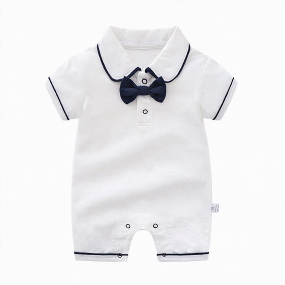 KPOPLK Newborn Baby Boy Summer Outfit Romper Solid Color Collared Short Sleeve Jumpsuit Bodysuit One Piece Clothes for 0 3 6 9 12 18 24 36 48 Months(3-6 Months,White)