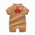 thumbnail image 1 of KPOPLK Newborn Baby Boy Summer Outfit Romper Solid Color Collared Short Sleeve Jumpsuit Bodysuit One Piece Clothes for 0 3 6 9 12 18 24 36 48 Months(6-9 Months,C), 1 of 9