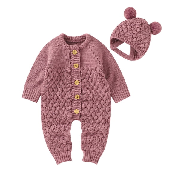 KPOPLK Baby Girl Boy Hooded Romper Unisex Baby Knitted Jumpsuit Kids Solid Outfits Baby Girl Boy Jumpsuit(0-3 Months,F18-Pink)