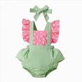 thumbnail image 1 of KPOPLK Newborn Baby Girl Clothes Infant Strawberry Print One-Piece Romper+Headband 3pcs Clothing Sets(6-9 Monthsm,Pink), 1 of 9