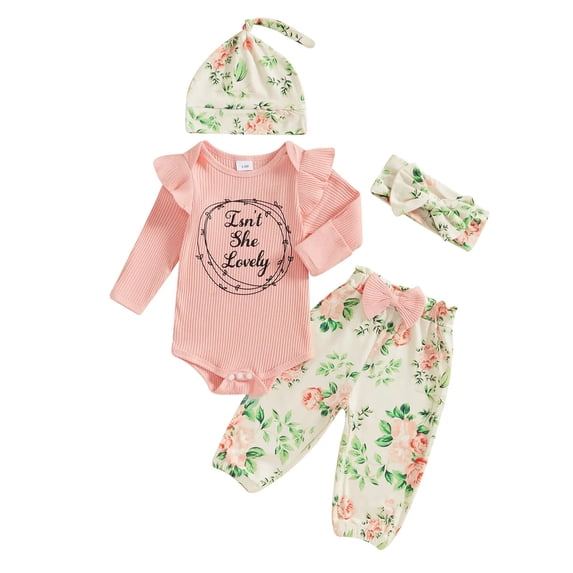 KPOPLK Newborn Baby Girl Clothes Rib Frill Long Sleeve Romper Daisy Flared Pants Headband Set 3pcs Outfits(3-6 Months,Red)
