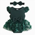 thumbnail image 1 of KPOPLK Newborn Baby Girl Clothes Ruffle Short Sleeve Solid Smocked Bubble Romper Jumpsuit Bow Headband Cute Summer Clothes(9-12 Months,Green), 1 of 4
