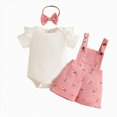 thumbnail image 1 of KPOPLK Newborn Baby Girl Clothes Shorts Outfits Romper Top Overalls Shorts Suspender Sets for Infant Girls(12-18 Months,Pink), 1 of 9