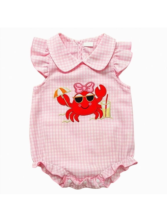 Newborn Baby Girl Golf Outfit Smocked Golf Cart Bubble Romper Ruffle Onesie Bodysuit Infant Summer Clothes Pink Size 0-3 Months