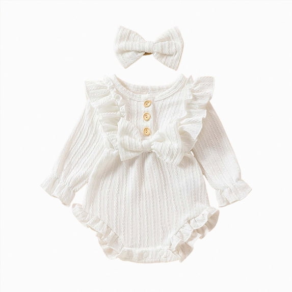 KPOPLK Newborn Baby Girl Onesie 3 6 9 12 18 Months Solid Embroidery Sweatshirt Bubble Romper Cute Long Sleeve Bodysuit Size 0-3 Months,White