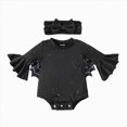 thumbnail image 1 of KPOPLK Newborn Baby Girl Outfit Clothes Fall Halloween Long Sleeve Onesie Bubble Romper Fall Winter Cute Outfits Set(0-3 Months,Black), 1 of 6