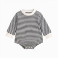 thumbnail image 1 of KPOPLK Newborn Baby Girl Romper Bubble Long Sleeve Little Bean Bodysuit Ovesized Sweatshirt Infant Casual Shirts Top Size 3-6 Months,Dark Blue, 1 of 9