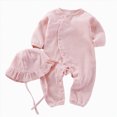 thumbnail image 1 of KPOPLK Newborn Baby Girls Smocked Romper Onesie Preemie Long Sleeve Going Home Outfit with Bow Hat(12-24 Months,Red), 1 of 6