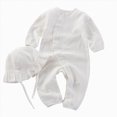thumbnail image 1 of KPOPLK Newborn Baby Girls Smocked Romper Onesie Preemie Long Sleeve Going Home Outfit with Bow Hat(3-6 Months,White), 1 of 6