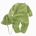 thumbnail image 1 of KPOPLK Newborn Baby Girls Smocked Romper Onesie Preemie Long Sleeve Going Home Outfit with Bow Hat(6-12 Months,Green), 1 of 6