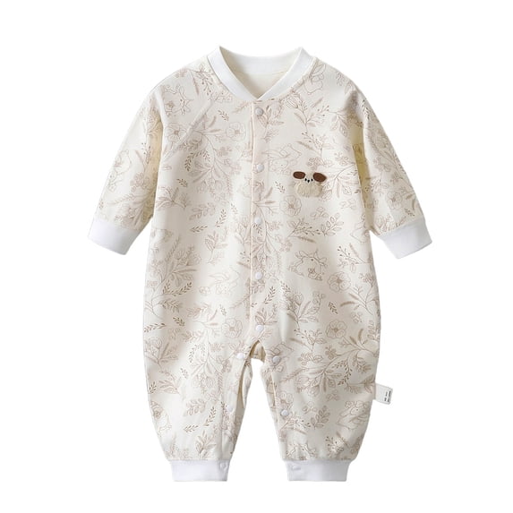 KPOPLK Newborn Girls Pajamas Button Front Pjs Infant Baby Cotton Long Sleeve Footless One Piece Sleepwear Clothes Size 0-3 Months,Beige