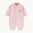 thumbnail image 1 of KPOPLK Baby Boy Girl Clothes Solid Color Long Sleeve Romper Jumpsuit One Piece Bodysuit Fall Winter Outfit(Pink,9-12 Months), 1 of 3