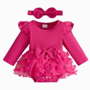 KPOPLK Newborn Infant Baby Girl Clothes Bubble Rompers Fall Winter Jumpsuits Long Sleeve Onesie Baby Girl Clothing3-6 Months,Red