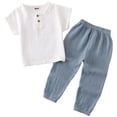 thumbnail image 1 of KPOPLK Pajamas for Toddler 2 Piece Baby Boys Snug Fit Long Sleeve Solid Linen PJs Sleepwear Sky Blue Size 4-5 Years, 1 of 6