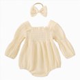 thumbnail image 1 of KPOPLK Preemie Newborn Baby Girl Clothes Fall Square Neck Onesies Solid Bubble Romper Infant Winter Outfits Jumpsuit(12-18 Months,Beige), 1 of 9