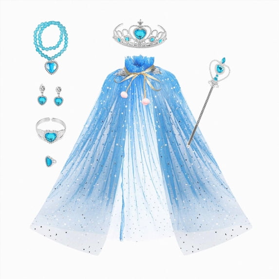 KPOPLK Princess Clothes for Girls Princess Dress Detachable Full-Length Sequin Tulle Cape with Accessories Ideal Birthday Gift,Size 3-8Years
