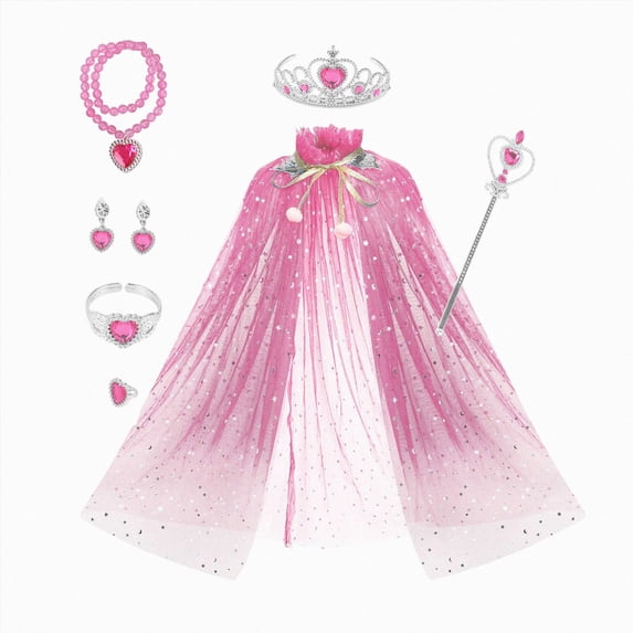 KPOPLK Princess Clothes for Girls Princess Dress Detachable Full-Length Sequin Tulle Cape with Accessories Ideal Birthday Gift,Size 3-8Years