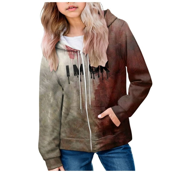 KPOPLK Print Sweatshirt for Girls Toddler & Kids II Big Girl's Pullover Hoodies(1-2 Years,Coffee)