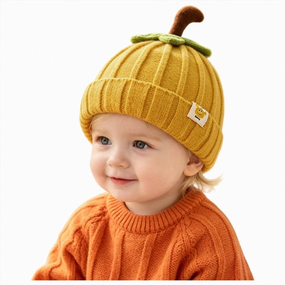 KPOPLK Pumpkin Knit Beanie Hat Infant Kids Toddler Boys Girls Cute Halloween Hat(One Size,Yellow)