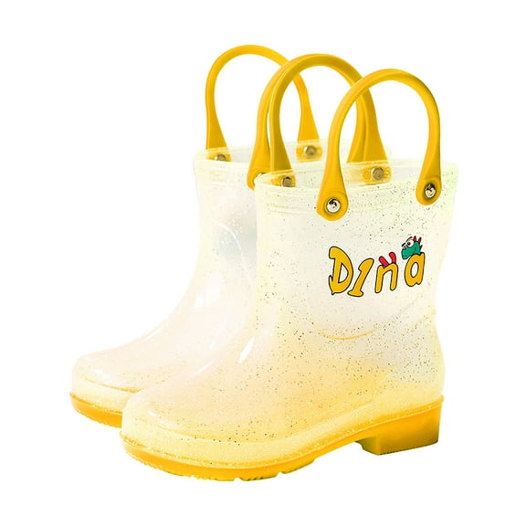 KPOPLK Rain Boots Toddler Children Cute Dinosaur Pull on Rainboots Boys Girls Cartoon Animals Water Shoes Baby(2,F34-Yellow)