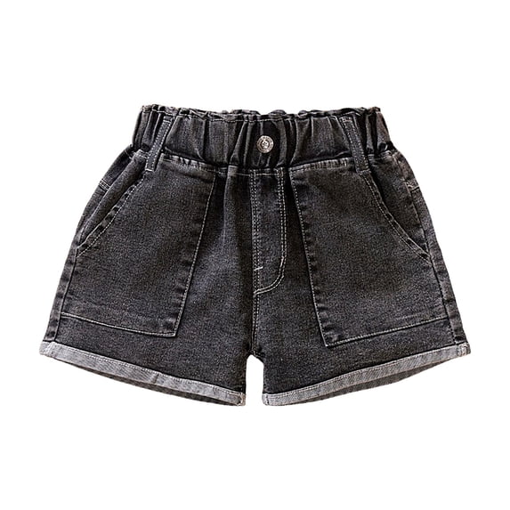 KPOPLK Shorts for Girls Frayed Hem With Pockets Elastic Waist Soft Cotton Casual Summer Shorts Size 5-6 Years,Dark Gray
