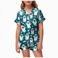 thumbnail image 1 of KPOPLK Silk PJs Kids Girls Satin Pajama Set Halloween Pumpkin Print Short Sleeve Button Shirts and Shorts 2 Piece Sleepwear,Size 2-3 Years, 1 of 5