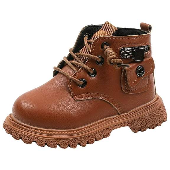 KPOPLK Snow Boot Toddler Ankle Boots Side Zipper Lace Up Work Boot Combat Booties Kid Winter Boots(12,Brown)