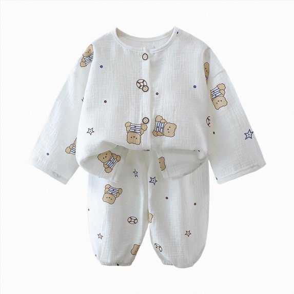 KPOPLK 9M-10T Boys Pajamas 2 Piece Toddler Kids Long Sleeve Button Down Top and Pants Snug Fit Pjs Sets Cotton Sleepwear,Size 3-4 Years