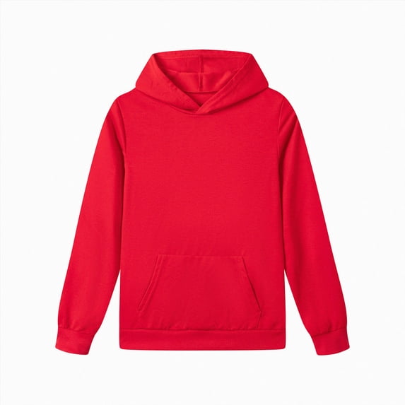 KPOPLK Solid Hoodies for Girls Long Sleeve Cute Hooded Sweatshirt with Pockets Kids Girl Pullover Tops Red,Size 7-8 Years