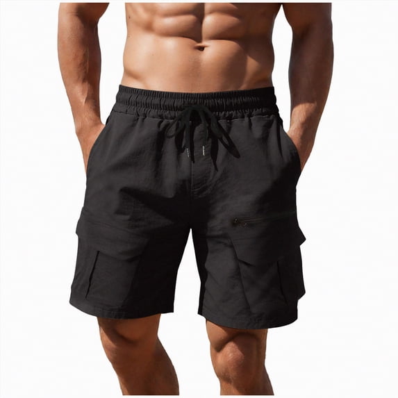 KPOPLK Summer Cargo Shorts for Men Casual Work Shorts Relaxed Fit Loose Fitting Outdoor Hiking Fishing Shorts with Multi Pockets Above Knee Size XXL,Black