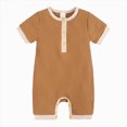 thumbnail image 1 of KPOPLK Summer Newborn Boy Clothes Pajama Button Down Short Sleeve Ribbed Romper Collared Bodysuit One-Piece PJM Size 12-18 Months,Yellow, 1 of 9