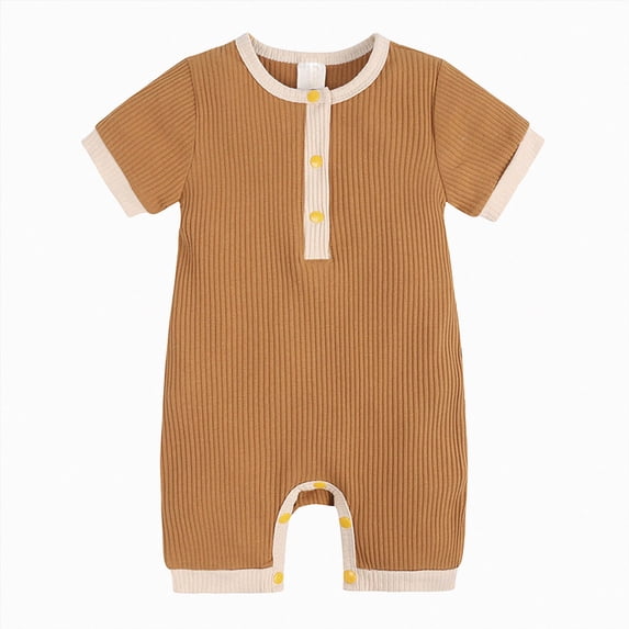 KPOPLK Summer Newborn Boy Clothes Pajama Button Down Short Sleeve Ribbed Romper Collared Bodysuit One-Piece PJM Size 12-18 Months,Yellow