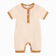 thumbnail image 1 of KPOPLK Summer Newborn Boy Clothes Pajama Button Down Short Sleeve Ribbed Romper Collared Bodysuit One-Piece PJM Size 3-6 Months,Beige, 1 of 9