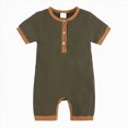thumbnail image 1 of KPOPLK Summer Newborn Boy Clothes Pajama Button Down Short Sleeve Ribbed Romper Collared Bodysuit One-Piece PJM Size 6-12 Months,AG, 1 of 9