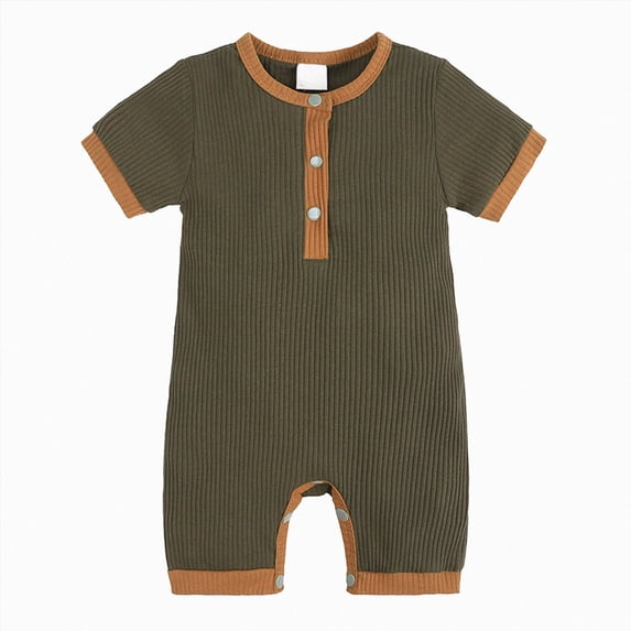 KPOPLK Summer Newborn Boy Clothes Pajama Button Down Short Sleeve Ribbed Romper Collared Bodysuit One-Piece PJM Size 6-12 Months,AG