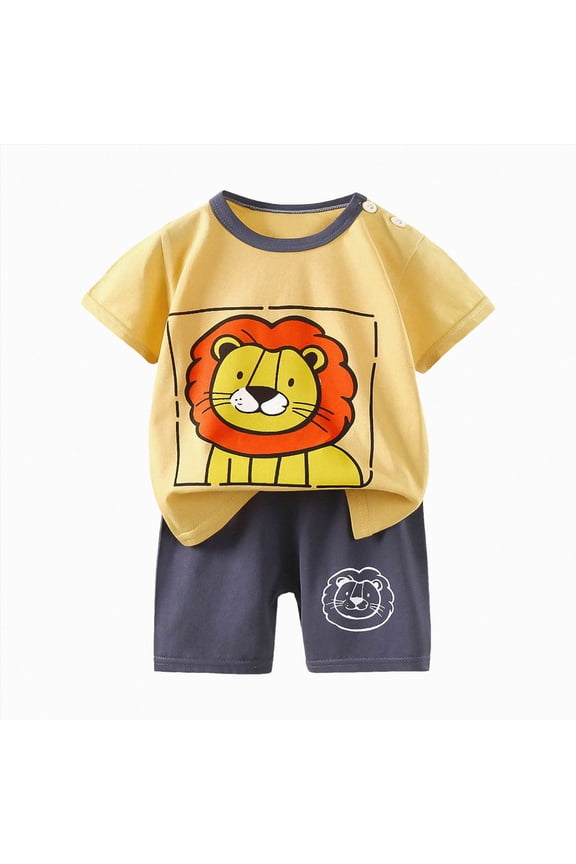 Summer Outfits for Boys Casual Sets for Little Boys , Toddler Kids Baby Boys Trendy Cute Short Sleeve Print Casual Suit(12-18 Months,Yellow)