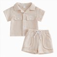 thumbnail image 1 of KPOPLK Summer Toddler Baby Boy Outfit Clothing Short Sleeve Cute Print Button Up Shirt Solid Shorts 2Pcs Clothes Set(18-24 Months,Beige), 1 of 7