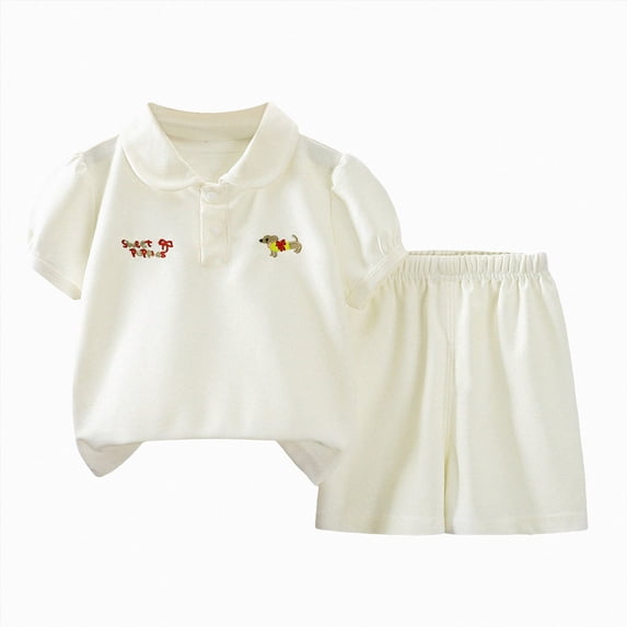 KPOPLK Summer Toddler Baby Girl Outfits Set Girls Short Sleeve Collar Embroidery Tee T-Shirt and Casual Shorts Clothes 1t 2t 3t 4t 5t 6t(8-9 Years,White)