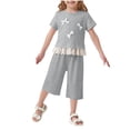 thumbnail image 1 of KPOPLK Summer Toddler Girl Clothes 2 Piece Solid Color Bow Embroidered Top and Lace Trim Pants Casual Short Sleeve Outfits for Girls 1t 2t 3t 4t 5t 6t 7t 8t 9t Size 2-3 Years,Grey, 1 of 6